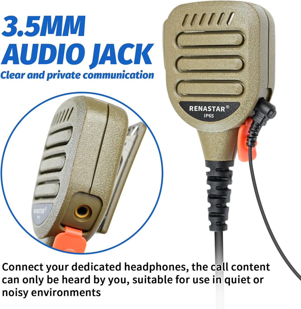 HyperionFlo Essentials Two-Way Radio Shoulder Microphone, Remote Speaker Microphone with 3.5mm Audio Jack, PTT Button, IP65 Water Resistance, Coffee