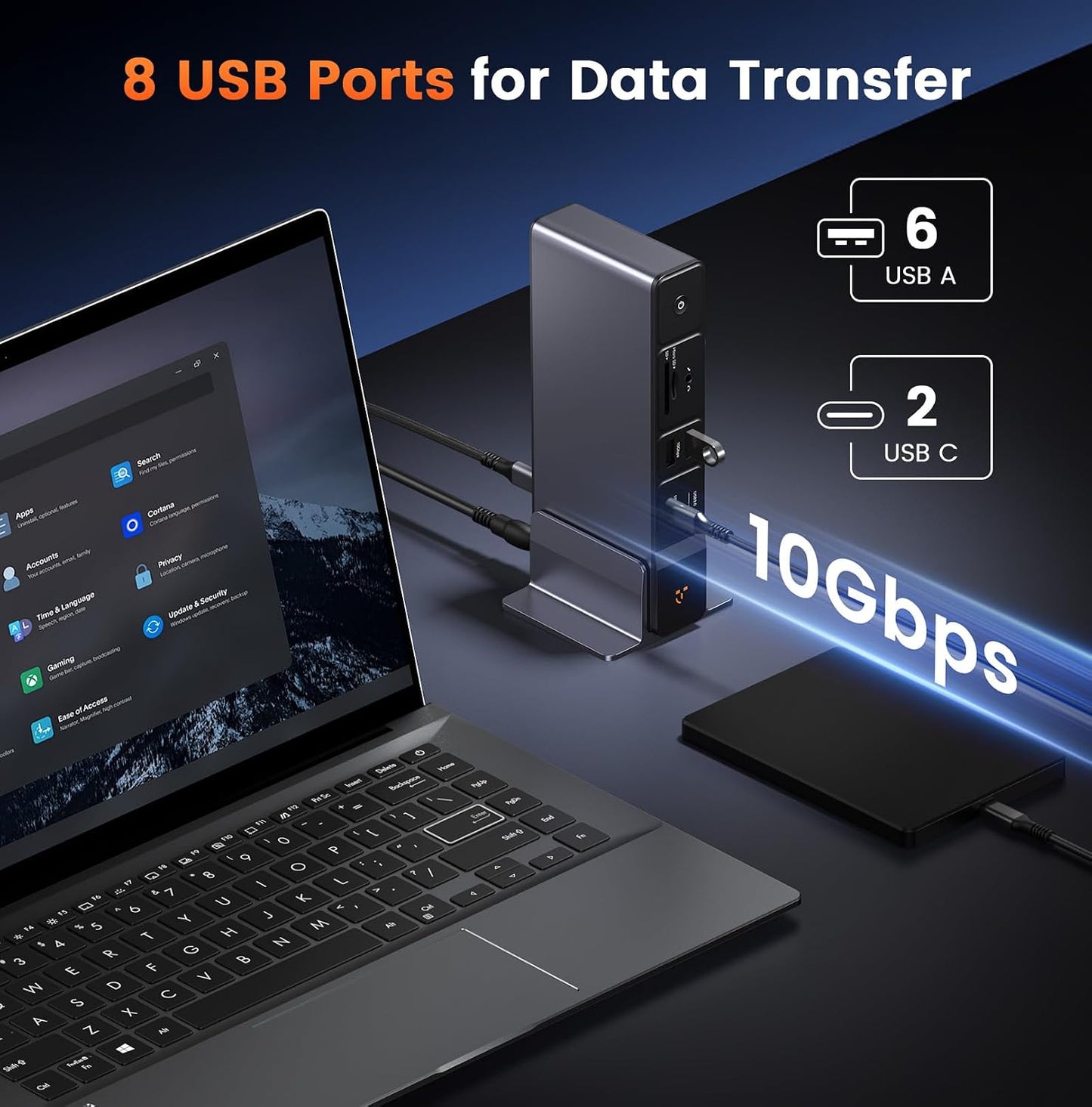 TobenONE Laptop Docking Station 3 Monitors, 8 USB Ports, 150W Adapter 100W PD and 20W Charging, 2.5G Ethernet, Triple 4K via 2 HDMI, DP, USB C, Single 4K@144, SD/TF 4.0 for Windows/Chrome OS