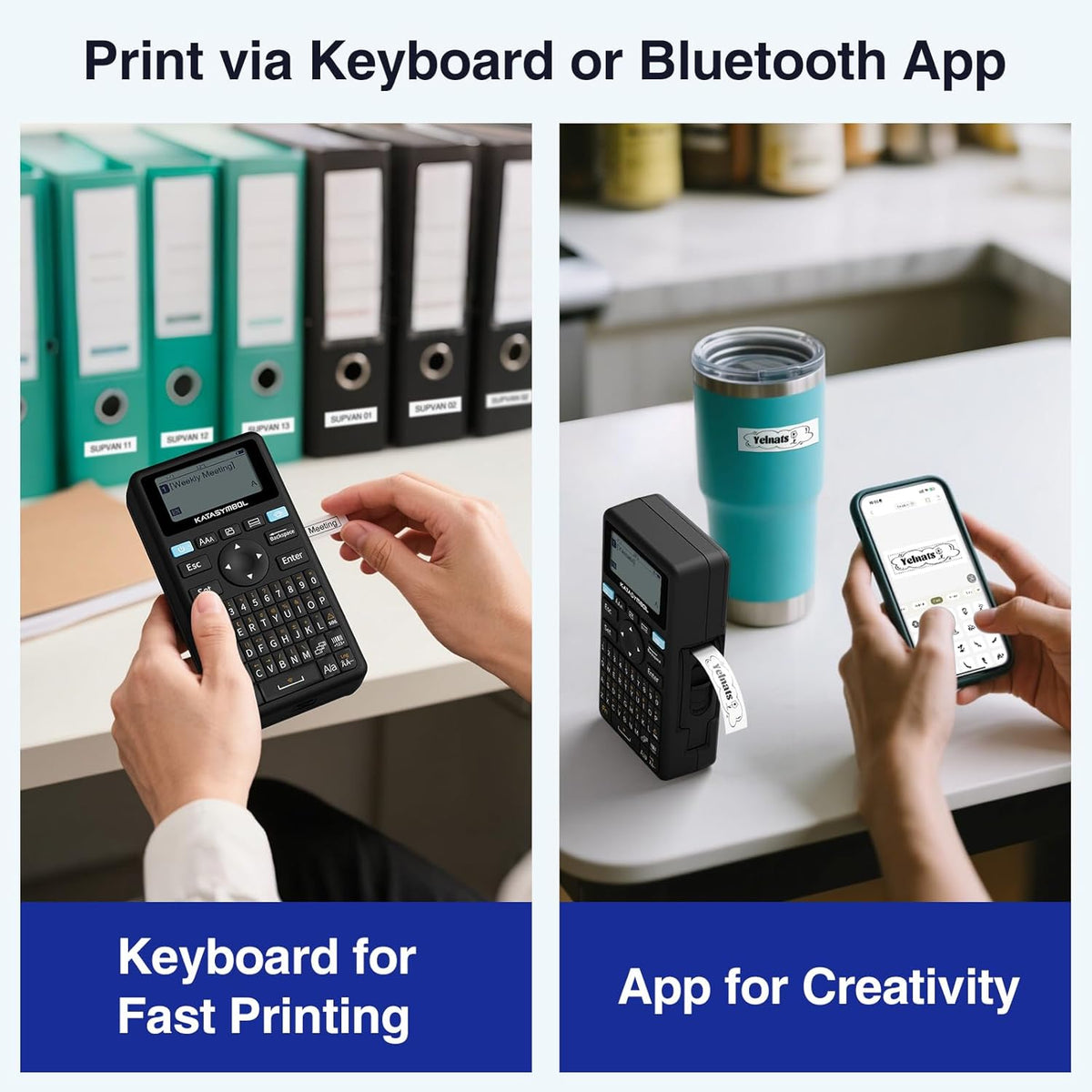SUPVAN E11 Keyboard & Bluetooth Label Maker | Rechargeable Thermal Printer with 4 Tapes, 30+ Fonts & 660+ Icons