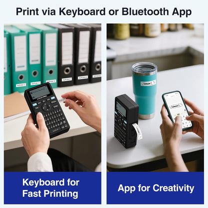 SUPVAN E11 Keyboard & Bluetooth Label Maker | Rechargeable Thermal Printer with 4 Tapes, 30+ Fonts & 660+ Icons