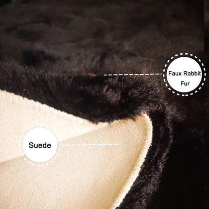 Ghouse Faux Rabbit Fur Round Rug 3ft Black Round Rugs for Bedroom Decor Fluffy Area Rugs for Living Room, no-Shedding Carpet Sheepskin Washable Rug Rome Decor
