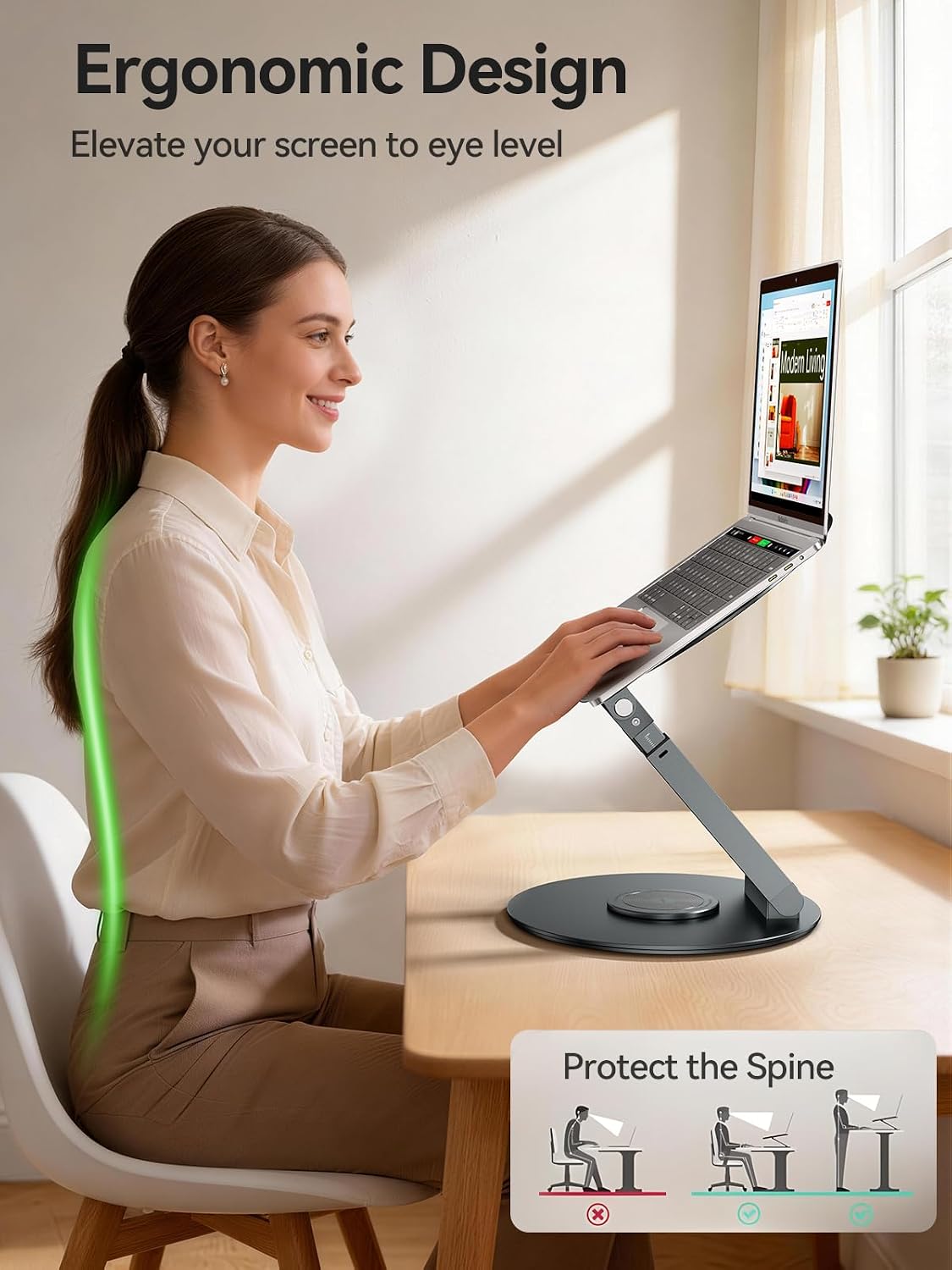 Telescopic Laptop Stand with 360° Rotation, Adjustable Height & Tilt Swivel Laptop Riser, Ergonomic Standing Desk Converter for 10-17" MacBook Pro/Air, Dell, HP – Supports up to 22lbs (Gray)