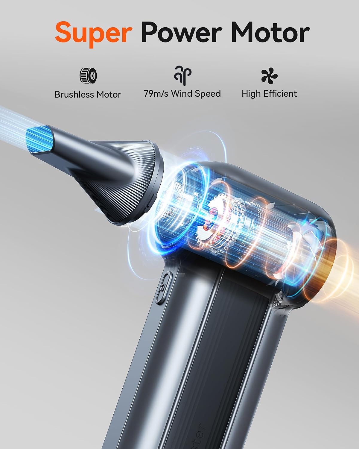 WOLFBOX MF100 Compressed Air Duster, 150000RPM Turbo Fan, 45 m/s Airflow 3-Gear Adjustable Speed, Type-C Fast Charging, Lightweight 0.66 lb, 5 Nozzles & 2 Brushes, For Computer Keyboard Car Outdoor