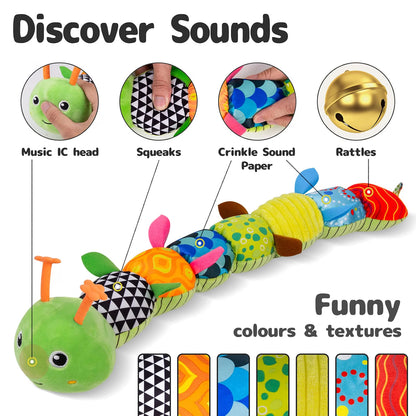 Sumobaby 3-in-1 Musical Caterpillar Plush Toy with Teether, Green