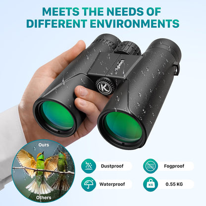Kylietech 12x42 Binoculars, BAK4 Prism & FMC Multicoated Lens, Waterproof Fogproof Hunting Binoculars with Smartphone Adapter & Tripod Mount