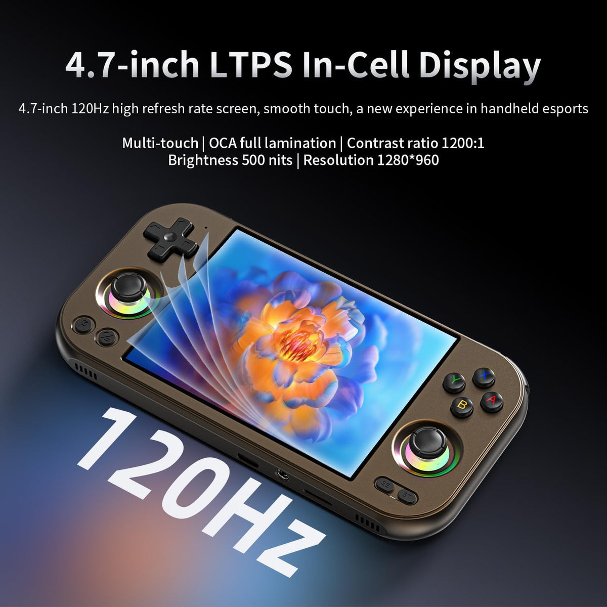 RG477M Retro Handheld Game Console , Aluminum Alloy CNC Dimensity 8300 Android14 System 4.7-inch Touch Handheld Game Console WiFi/Bluetooth Hall Joystick RGB Light 5300mah