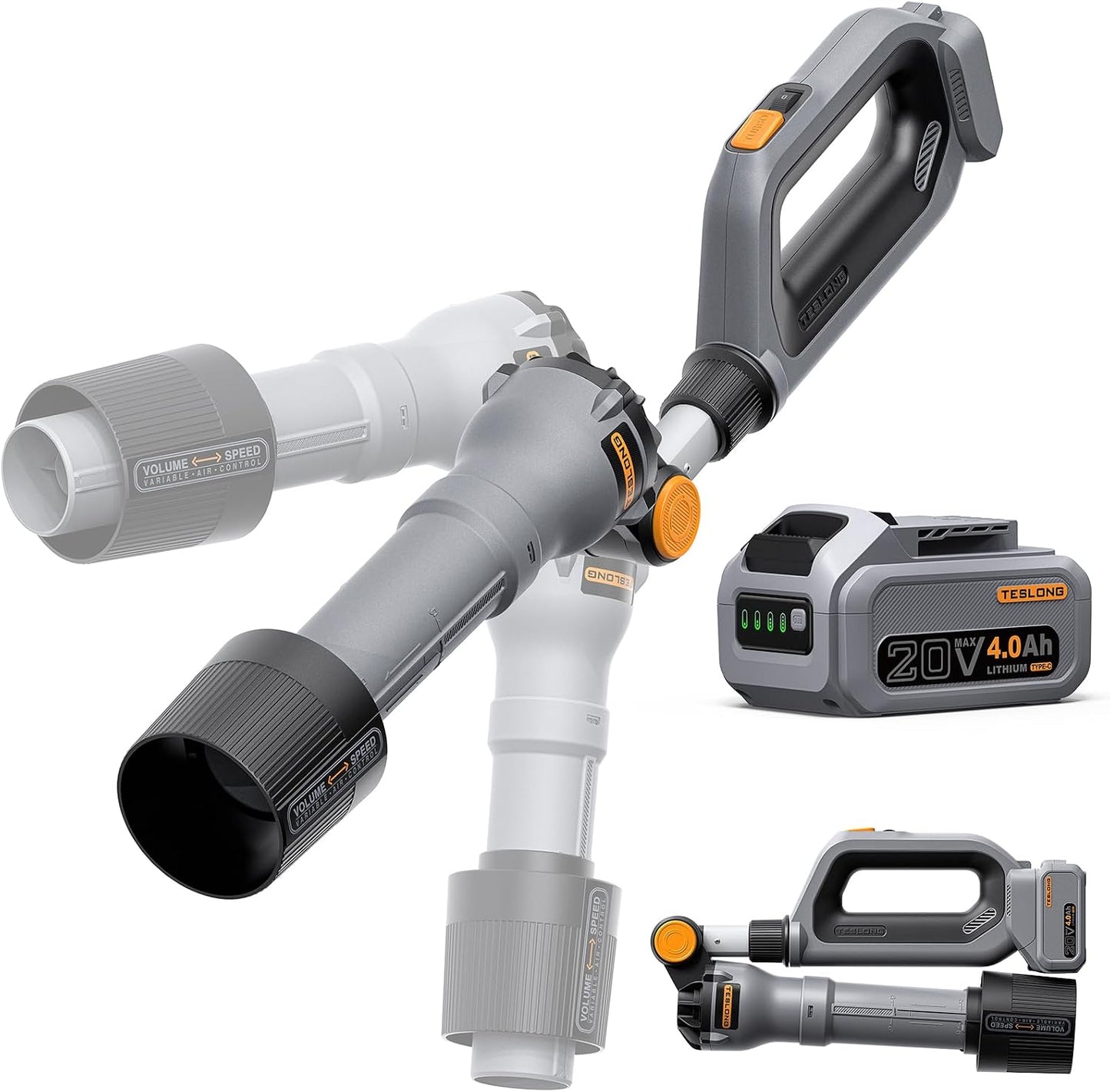 Teslong 20V Brushless Leaf Blower 600 CFM Cordless w/Battery & Charger Adjustable Angle; 600 CFM Airflow; 115 MPH Max Speed; 20V Brushless Motor; Turbo Mode; Dual Air Speed/Air Volume Mode