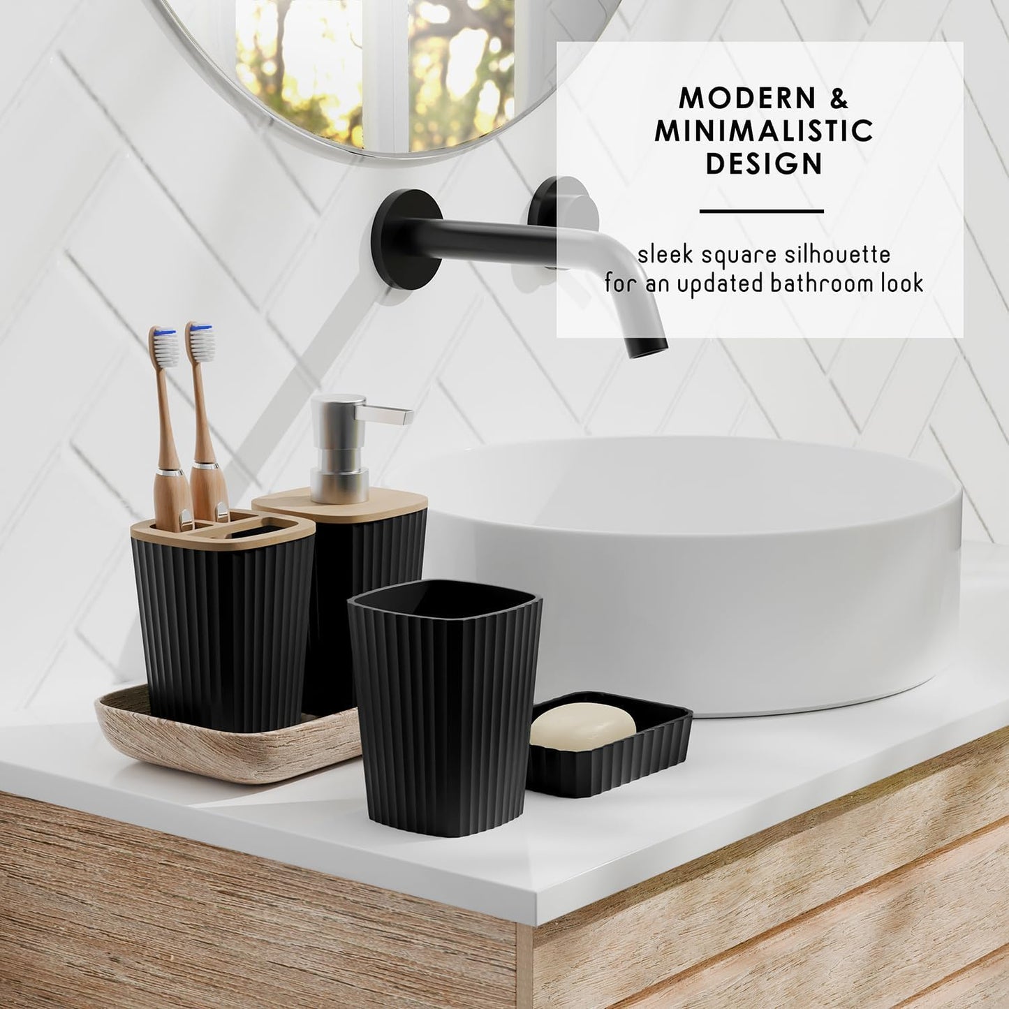 Clara Clark Black Bathroom Set, Shower Curtain Set, Bathroom Accessory Set