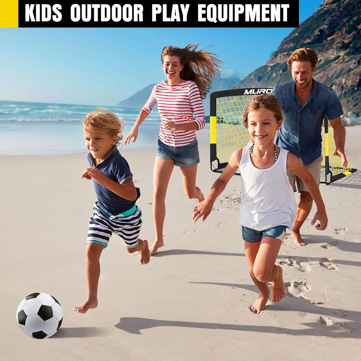 MUROZA Kids Soccer Goal Set, 2 Pack 4 x 3 Ft Portable Pop-Up Soccer Nets with Size 3 Ball, Pump, Cones, Stakes & Carrying Bag