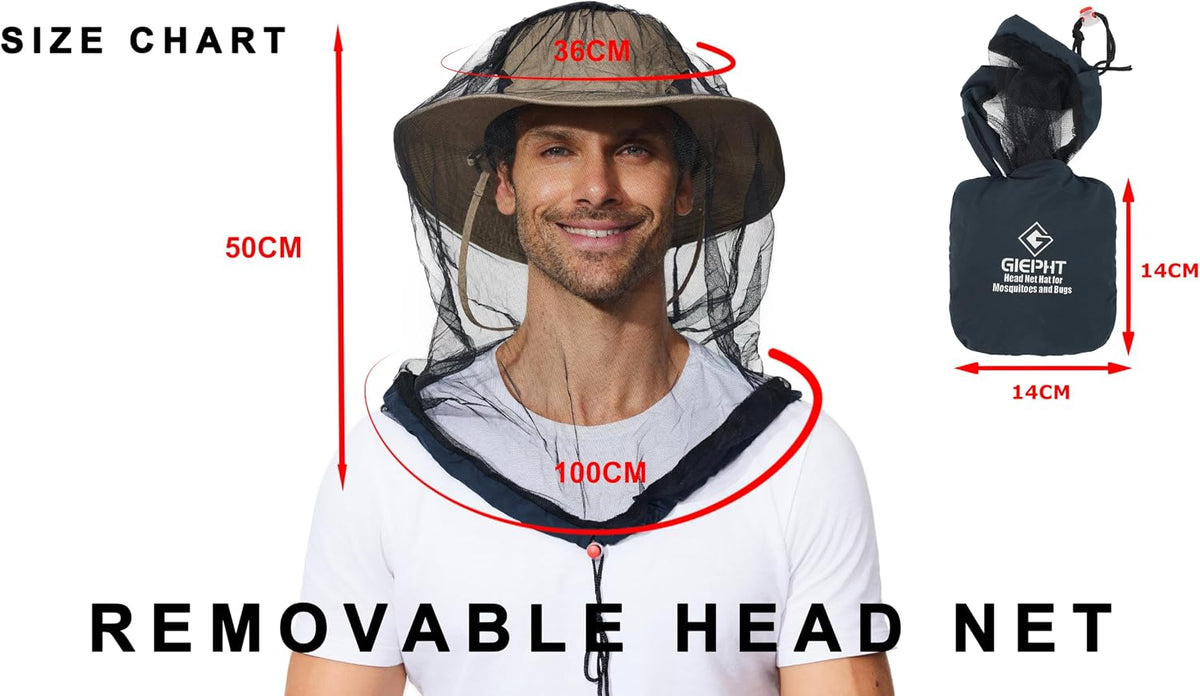G GIEPHT 2-Pack Mosquito Head Net Mesh for Hiking & Outdoors, Lightweight Bug Face Netting Over Hat for Adults, Insect Protection for Fishing, Camping & Walking, Black