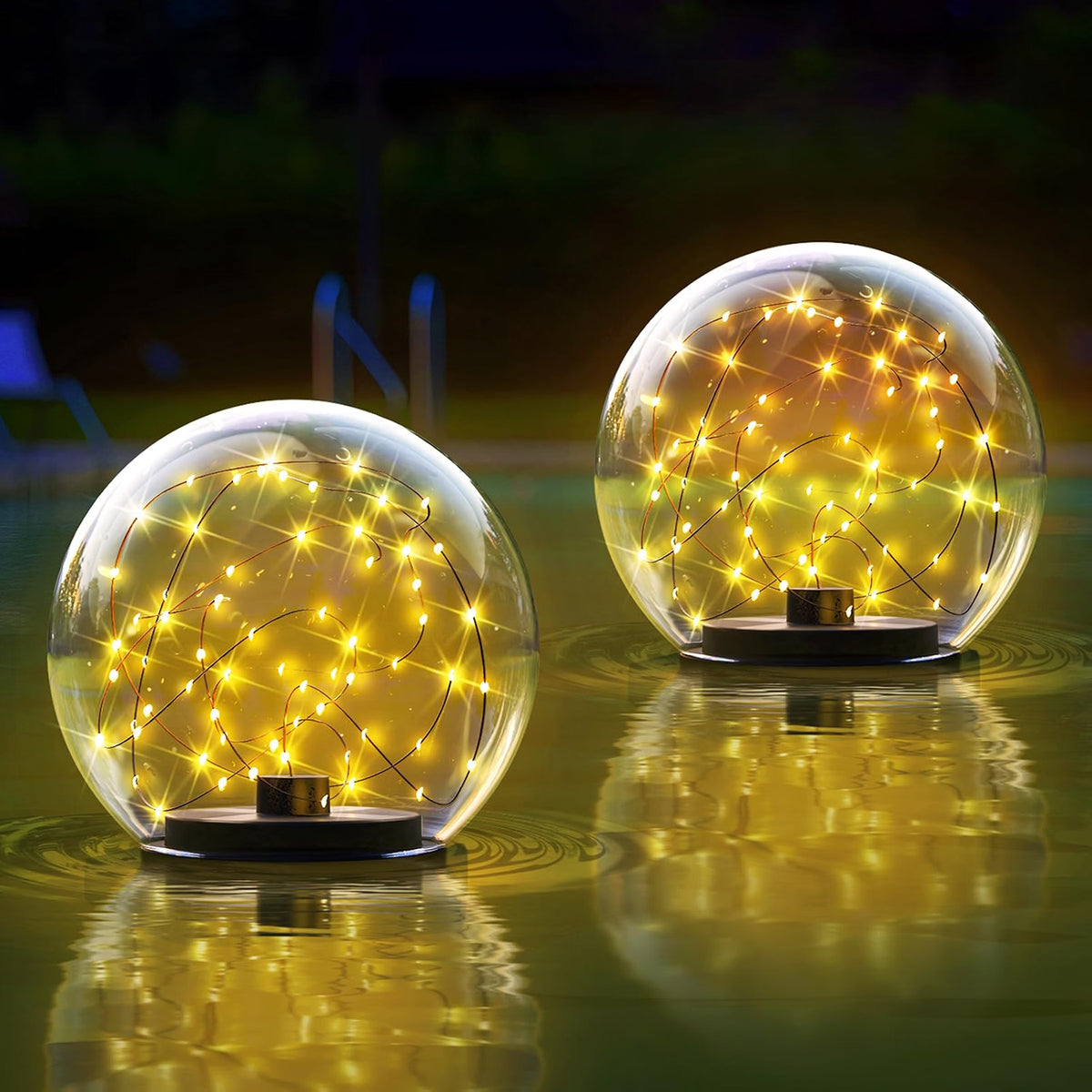 NiceBuy Solar Floating Pool Lights, 2-Pack Floating LED Pool Balls with Flickering Flame Effect, IP66 Waterproof Solar-Powered Lights for Pool, Pond, Garden & Outdoor Party Decor