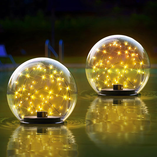 NiceBuy Solar Floating Pool Lights, 2-Pack Floating LED Pool Balls with Flickering Flame Effect, IP66 Waterproof Solar-Powered Lights for Pool, Pond, Garden & Outdoor Party Decor