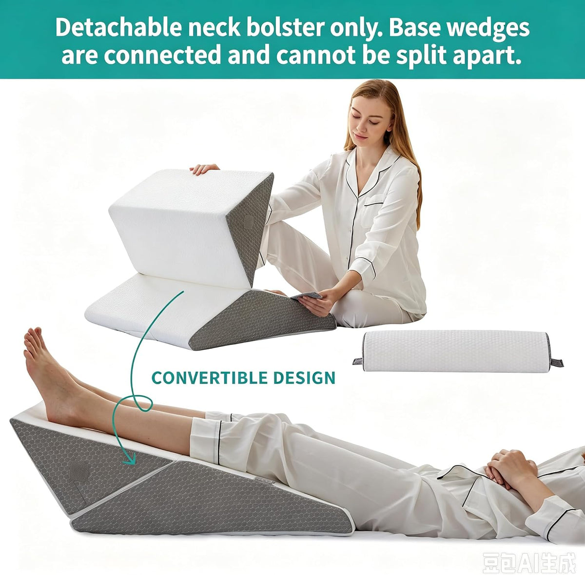 Bedluxe Wedge Pillow Set for After Surgery, Orthopedic Bed Wedge White/Grey Adjustable 9&12 Inch, Bed Wedge Pillow For Headboard, Acid Reflux&Back Pain Relief, Sleeping&Sitting Up, Neck&Lumber Support