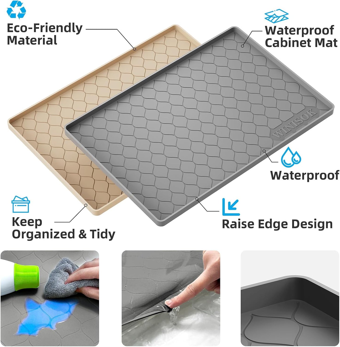 Winisok Waterproof Under Sink Mat 34 x 22 Beige