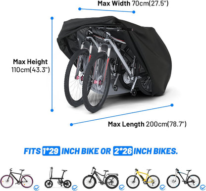 Favoto Bike Cover Waterproof Outdoor for 1 or 2 Bikes, 300D Oxford Bicycle Cover with UV Protection, Windproof Buckle & Lock Holes, Black
