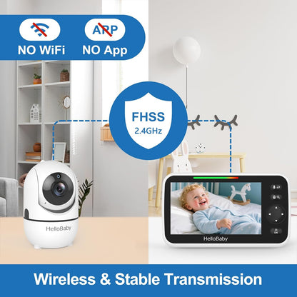 HelloBaby No WiFi Baby Monitor Camera and Audio HB6550, 5" Video Screen Trusted by 10M+ Families, 30H Battery, PTZ, Private No-WiFi, Night Vision, 1000ft, Easy Setup, 2-Way Talk, VOX, Travel Ready