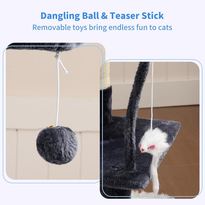 Heybly Cat Tree, 43.3-Inch Cat Tower for Indoor Cats, 4-Level Cat Condo with Basket, Top Perch, Scratching Posts & Toys, Smoky Gray