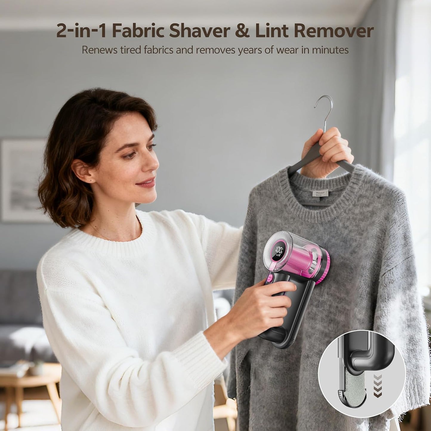 Wauvmoss Rechargeable Fabric Shaver 2-in-1 Lint Remover