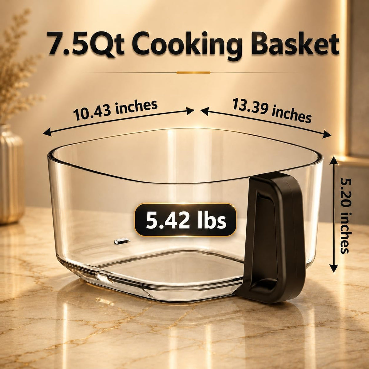 BOSWELL 7.5 QT Large Glass Air Fryer, 6-1 Preset Cook Modes | Transparent Fry Bowl, Black, Circulating Heating & Temperature Control, Steak, Fries, Bake...