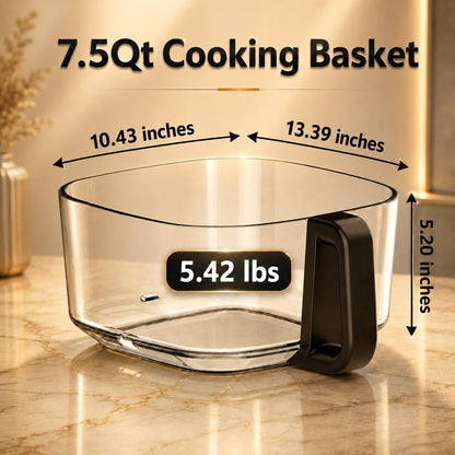 BOSWELL 7.5 QT Large Glass Air Fryer, 6-1 Preset Cook Modes | Transparent Fry Bowl, Black, Circulating Heating & Temperature Control, Steak, Fries, Bake...