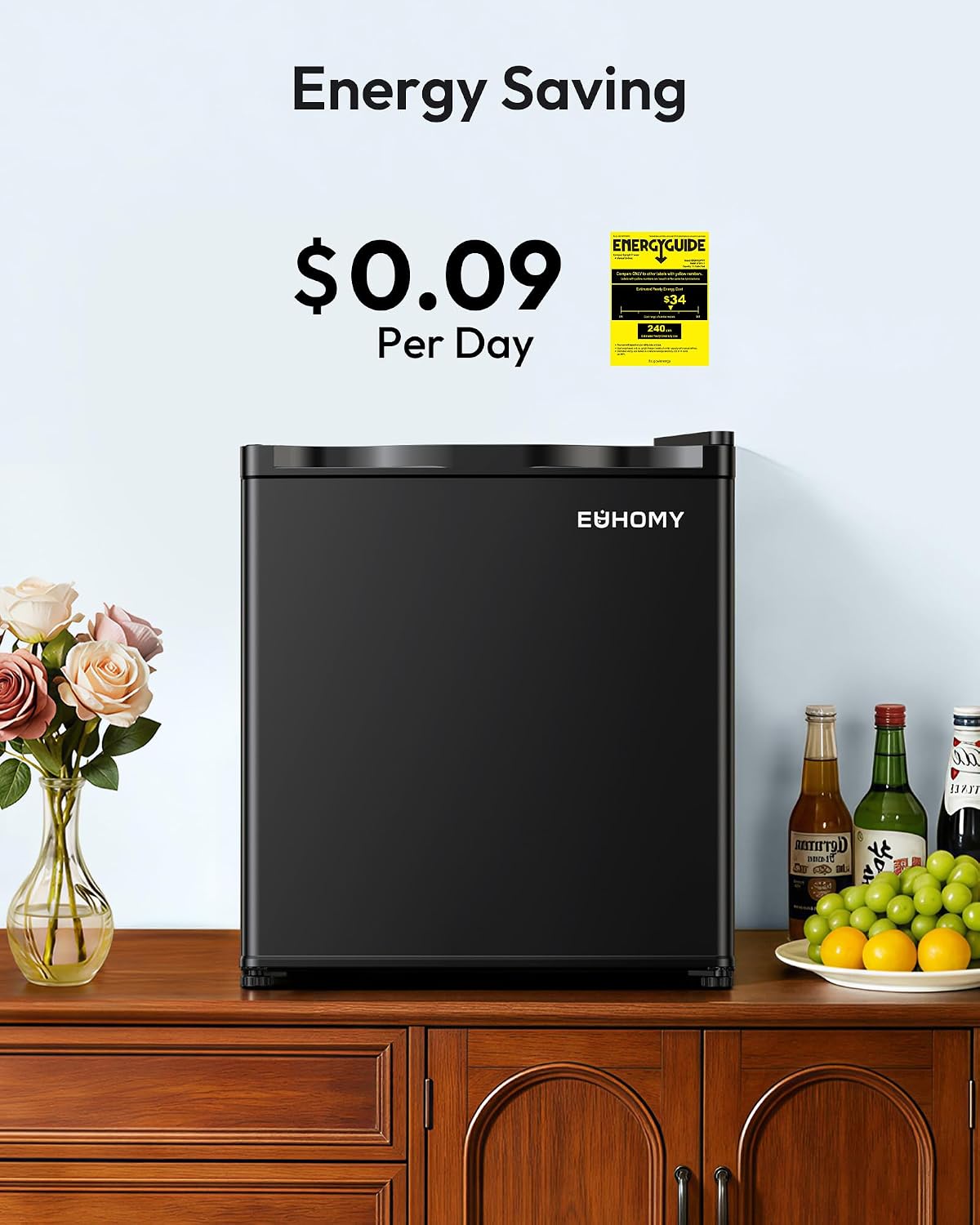 EUHOMY 1.1 Cu.ft Upright Freezer, Reversible Door Mini Freezer, Black