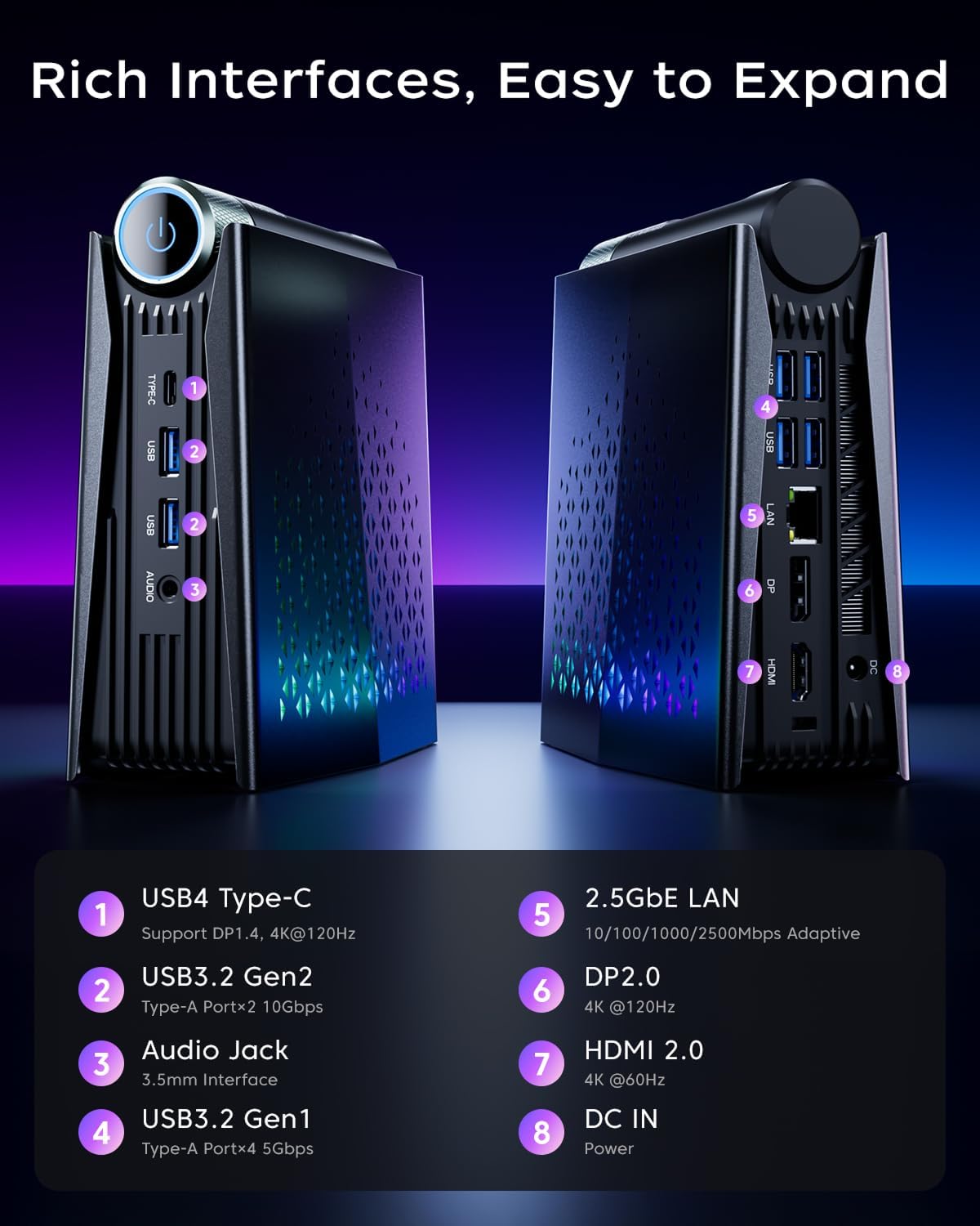 ACEMAGICIAN S3A Mini PC, Ryzen 7 H 255 (Up to 4.9GHz, 8C/16T), Radeon 780M Graphics, 16GB LPDDR5 RAM, 512GB PCIe4.0 SSD, Mini Desktop Computer for Content Creation, Programming, Gaming & Home Office