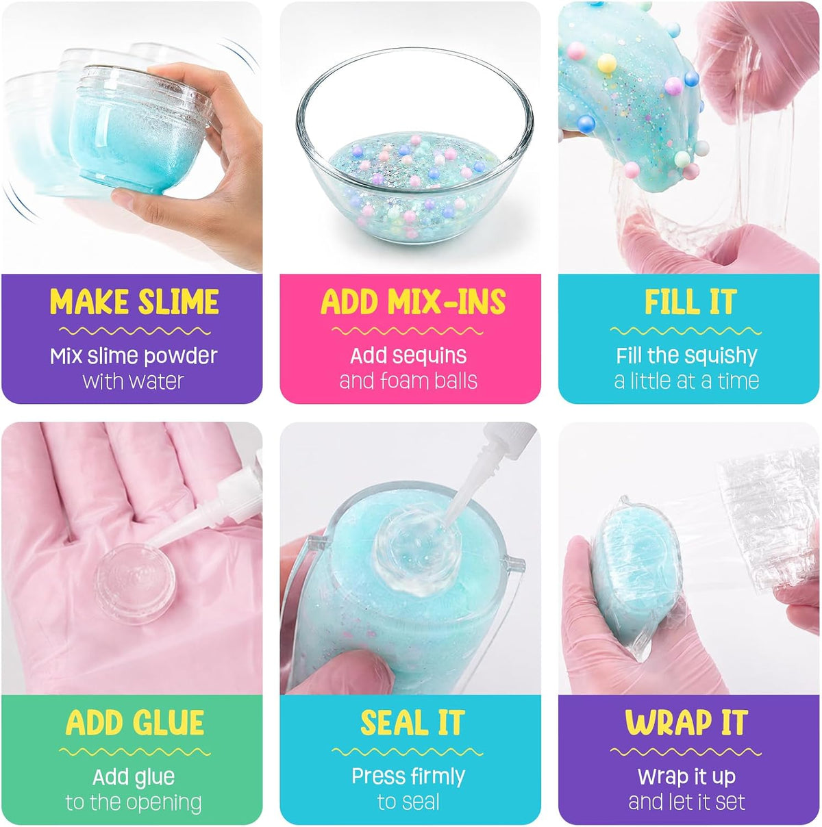 MOREDOTS Squishy Making Kit, Make 5 DIY Squishies, Arts & Crafts Activity Set for Kids Ages 6+, Glitter Drink Cup, Ball, Cheese & Cube Squishies