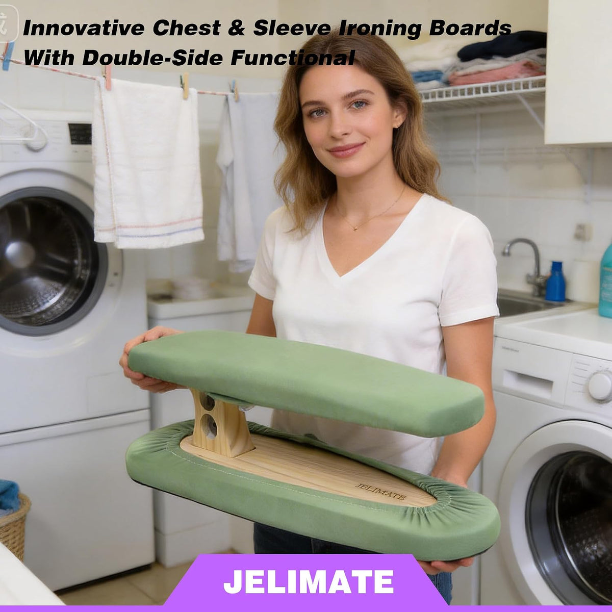 JELIMATE Padded Pants & Sleeve Ironing Board | Double-Sided Wooden Tailor Ironing Stool with Thick Cotton Padding