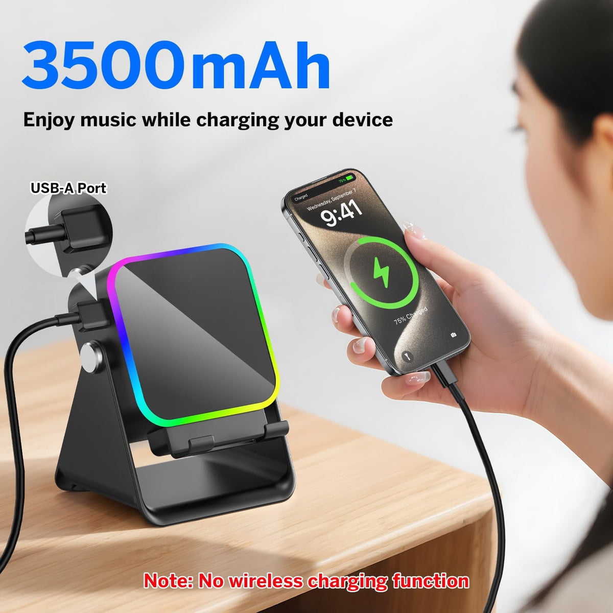 MILOUZ Wireless Induction Bluetooth Speaker with Phone Stand – 5-in-1 RGB Speaker for iPhone/Android/iPad (Black)