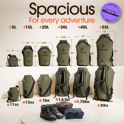 Earth Pak 20L Waterproof Dry Bag with Phone Case, Forest Green