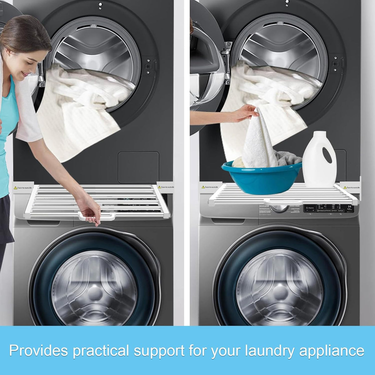 Washer Dryer Stacking Kit 29 inch - Universal Washer and Dryer Stacking Kit with Pull Out Drying Rack - Adjustable 29"/28"/27"/26"/25"/24" Stacking Kit with Ratchet Strap - Space-Saving