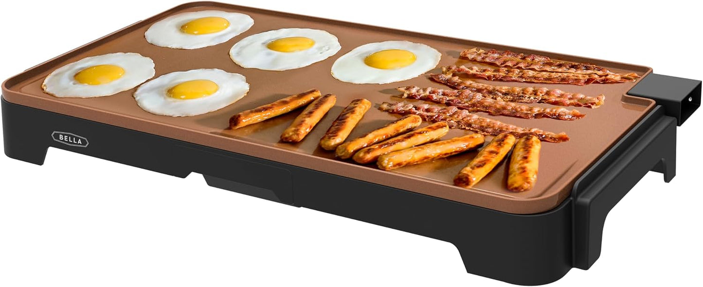 bella XL 12"x22" Electric Ceramic Titanium Non-Toxic Griddle, Copper/Black