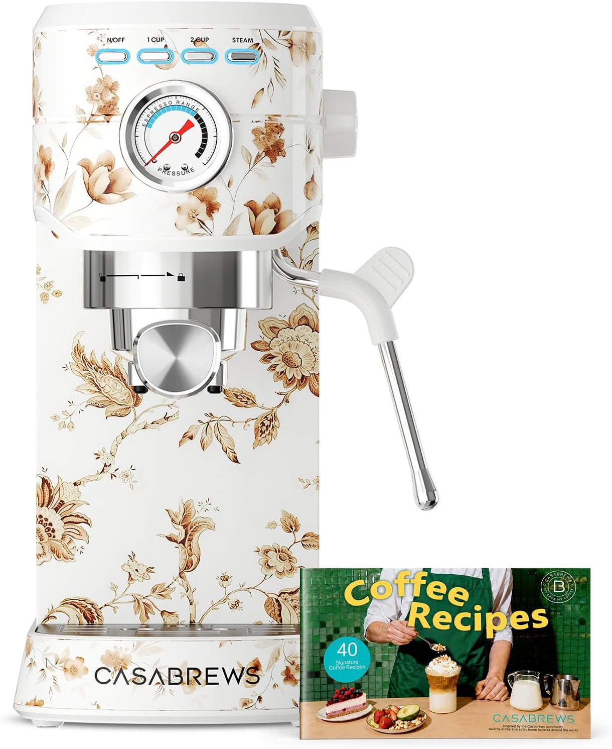 CASABREWS CM5418 Espresso Maker, Compact Espresso Machine with Milk Frother Stainless Steel, 20-Bar Pump, Built-in Pressure Gauge, Powerful Steam Wand for Cappuccino Latte for Home, 34oz Water Tank