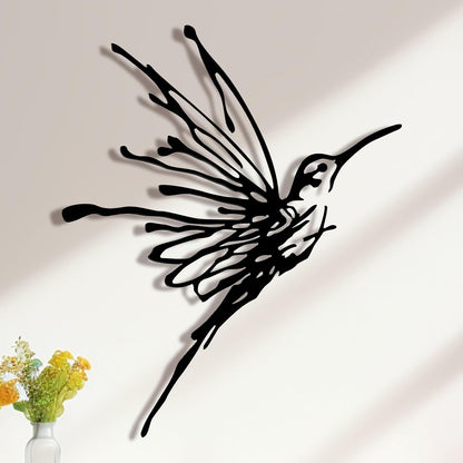 3D Metal Hummingbird Wall Art, Black Outdoor Decor, Waterproof(12.3"x16.5") Stunning 3D black metal hummingbird, weatherproof design, ideal for garden, yard, or balcony wall decoration