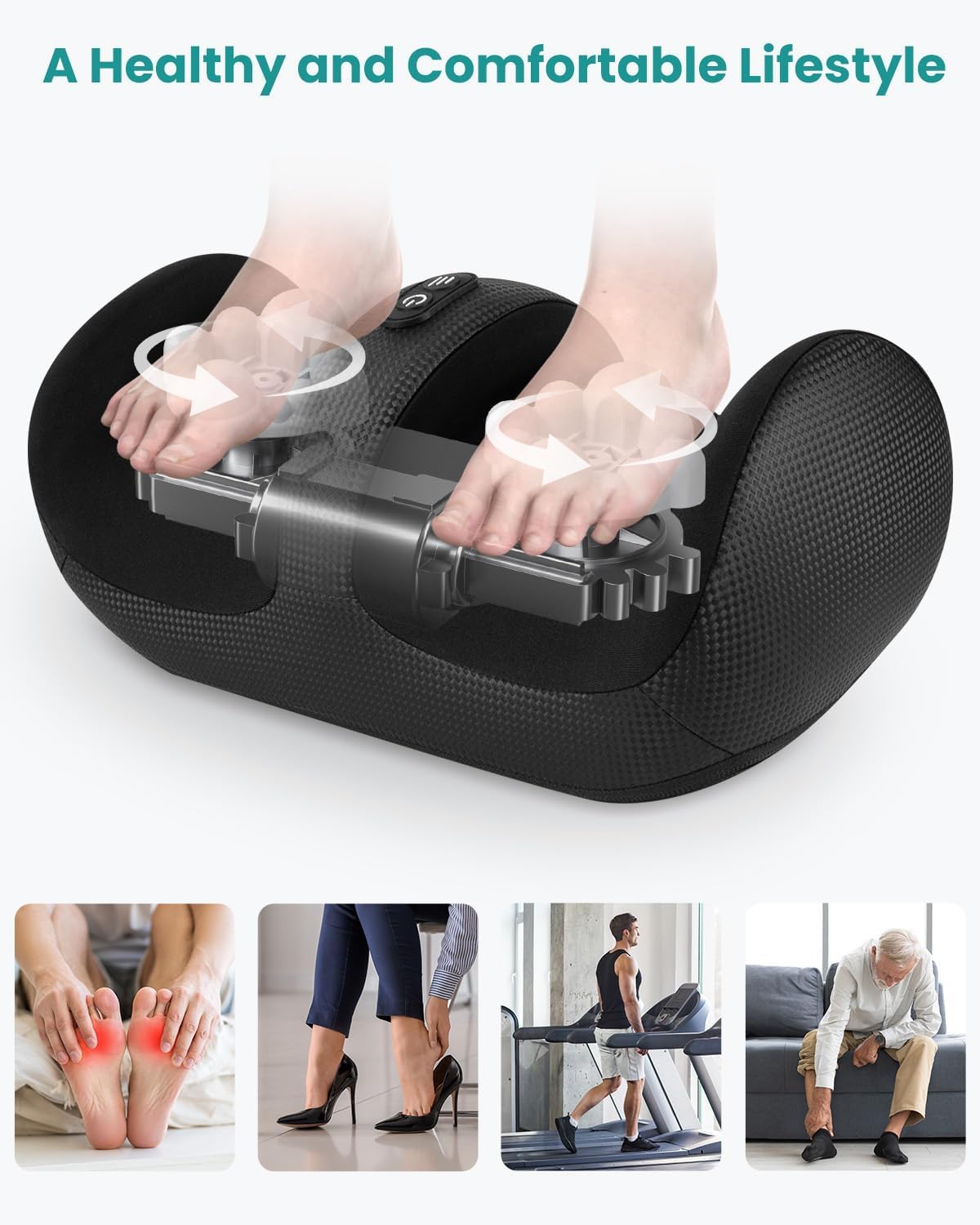Nekteck Foot Massager with Heat & Foot Roller, Shiatsu Calf and Leg Massager, Portable Foot Massage Machine with Adjustable Intensity and 15-Minute Timer