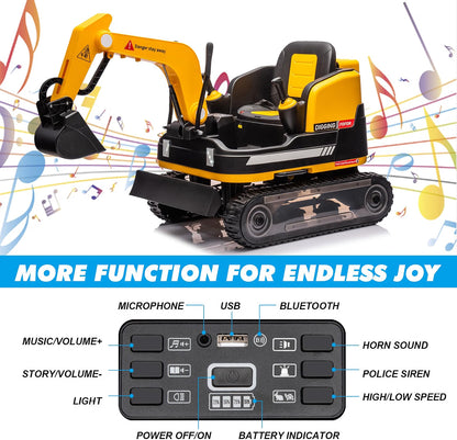 JOYLDIAS 2-in-1 Ride-On Excavator & Bulldozer, 12V Battery-Powered Kids Construction Vehicle with 360° Rotation, Parent Remote Control, Bluetooth, MP3 & Toolbox