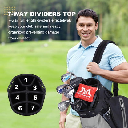 MAZEL Golf Cart Bag with 7-Way Full Length Dividers Top and 9 Pockets,Lightweight Golf Club Bag for Men & Women