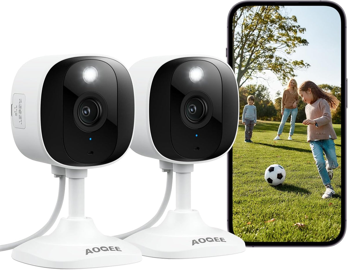 AOQEE C1 2K Security Camera 2-Pack, Indoor & Outdoor Wi-Fi Cameras, 3MP Color Night Vision, Two-Way Audio, Motion Detection, IP65 Waterproof, Works with Alexa & Google Home