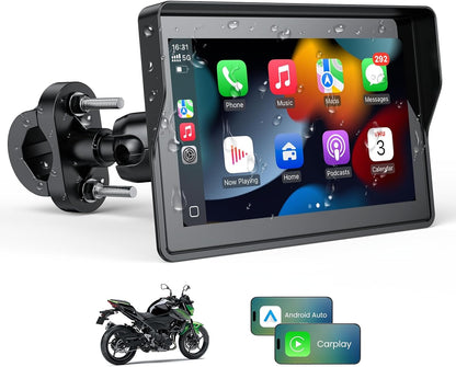 WonVon 5 Inch Motorcycle Carplay GPS Navigation System with Apple Carplay and Android Auto Portable Screen with Dual Bluetooth, Navigation, Siri, Google Assistant（Not Inchluded TPMS）