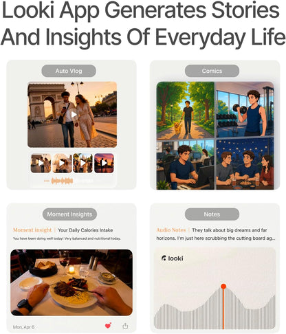 Looki L1 AI Multimodal Wearable for Life, 32g Lightweight Hands-Free Action Lifelogging Device with 1080P Video, 3 Mics, AI Vlogs & Comics, Proactive Intelligence, 32GB Privacy-First Storage (White)