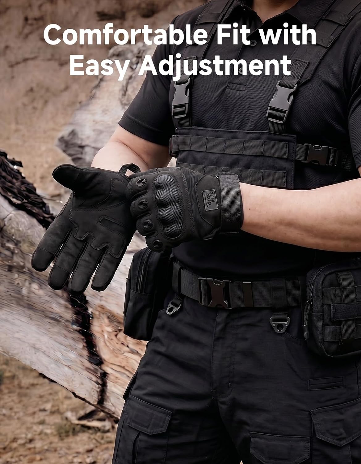 KEMIMOTO Tactical Gloves for Men, Touchscreen Motorcycle Gloves with Hard Shell & Palm Padding, Breathable Protective Gloves for Motorcycle, Cycling, Airsoft, Paintball, Hiking & Outdoor Sports, Black, X-Large