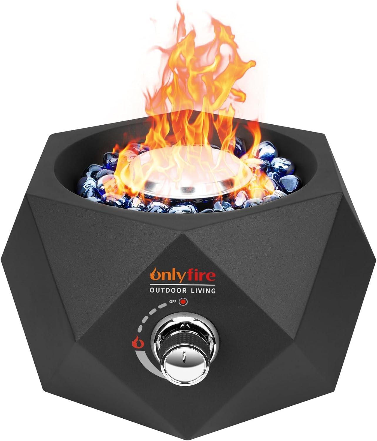 14" Modern Gas Fire Pit Side-Mounted, Tabletop Fireplace, FP004 Portable Outdoor Propane Firepit with Glass Stones for Patio Backyard Porch Camping RV Tailgating, 5400BTU