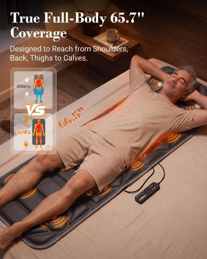 CuPiLo Full Body Massage Mat with Heat, 66.5" Heated Massage Pad, 10 Vibration Motors, 4 Heat Zones, 5 Modes, 3 Intensities