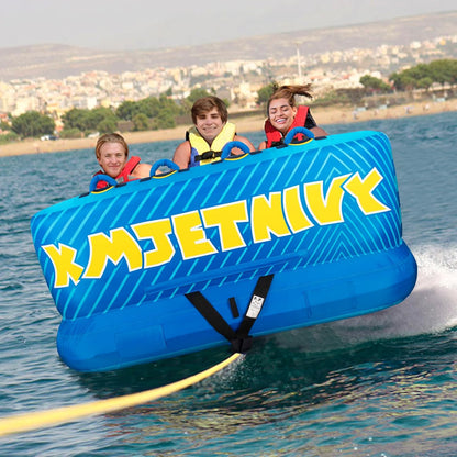 KMJETNIVY Towable Tube for Boating, 1–3 Person Inflatable Boat Tube with 510 lb Capacity, Heavy-Duty 840D Nylon Cover, EVA Foam Handles, Front & Rear Tow Points, Multicolor Blue