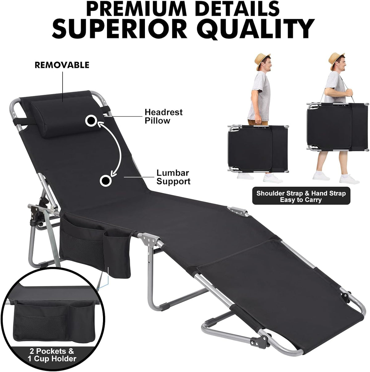 Wheel-To-Go Oversized Tanning Chair with Face Hole & Wheels | Portable Heavy Duty Folding Lounge Chair | Outside Sunbathing Reading Relaxing Beach Poolside Lawn | XL Wide | 330 LBS (Patent Design)