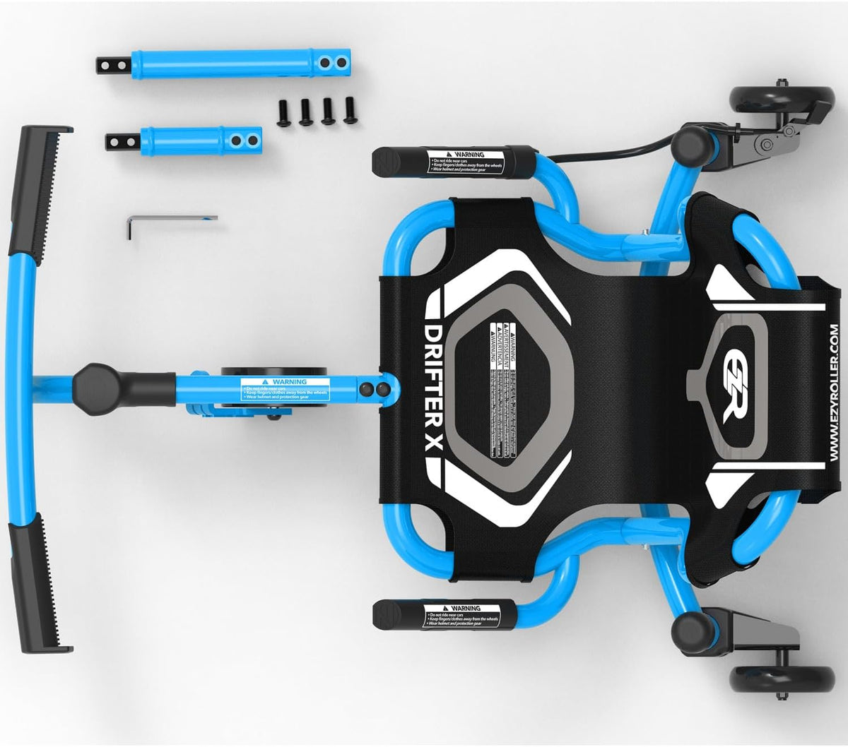 EzyRoller Drifter X Ride-On Toy for Kids Ages 4-12+, Blue, Adjustable Drift Machine with Steel Frame, Hand Brake & Extension Bars