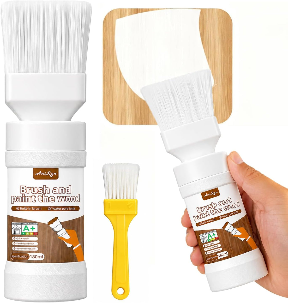 White Touch-Up Paint Pen for Wood,Furniture,Cabinets,6.35 Oz 2-in-1 Paint & Brush,Water-based, Quick-Dry,Combines Primer & Topcoat, no Sanding. For SmallWood DIY Painting/Refinishing