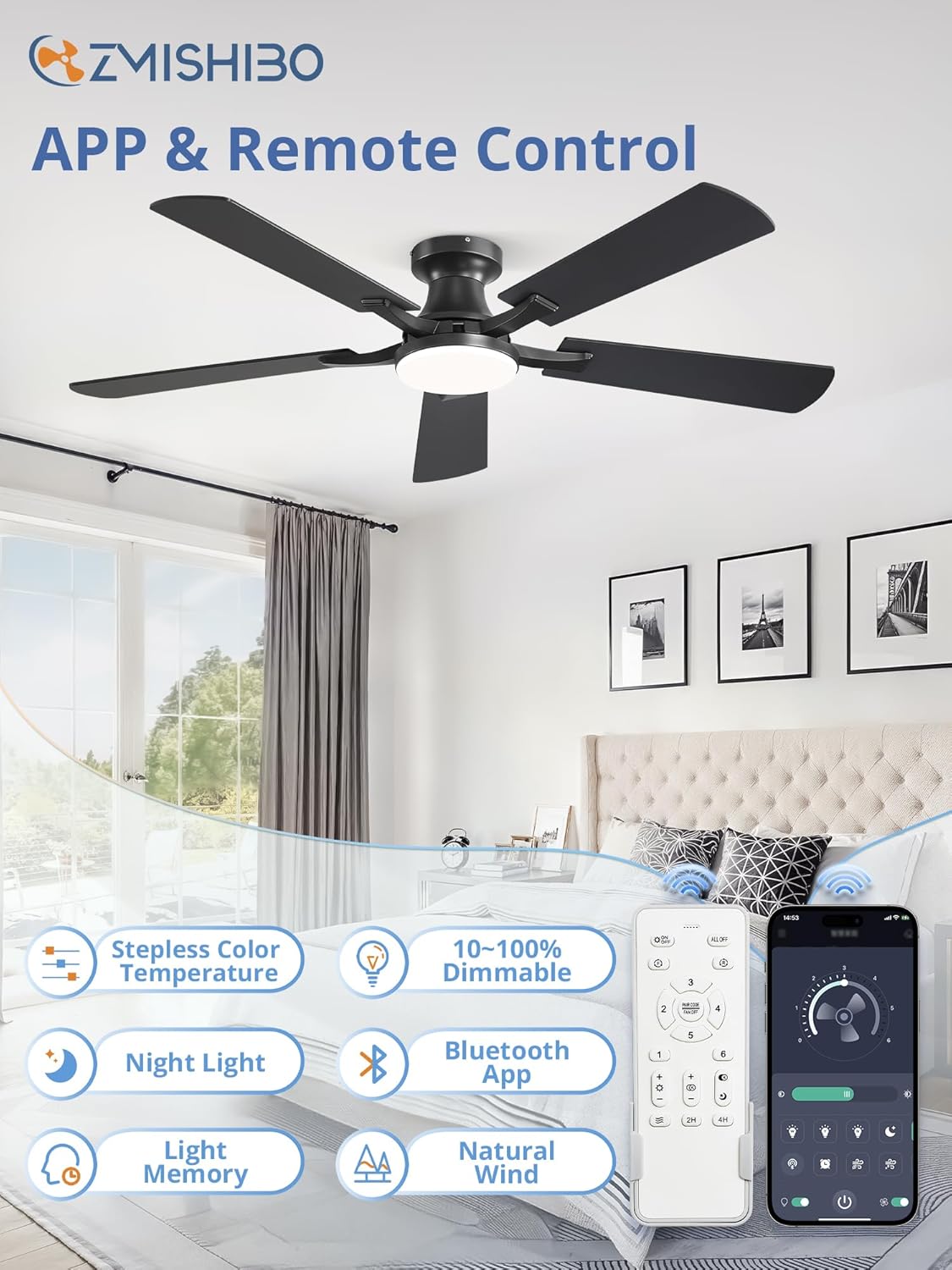 ZMISHIBO 52-Inch Ceiling Fan with Light