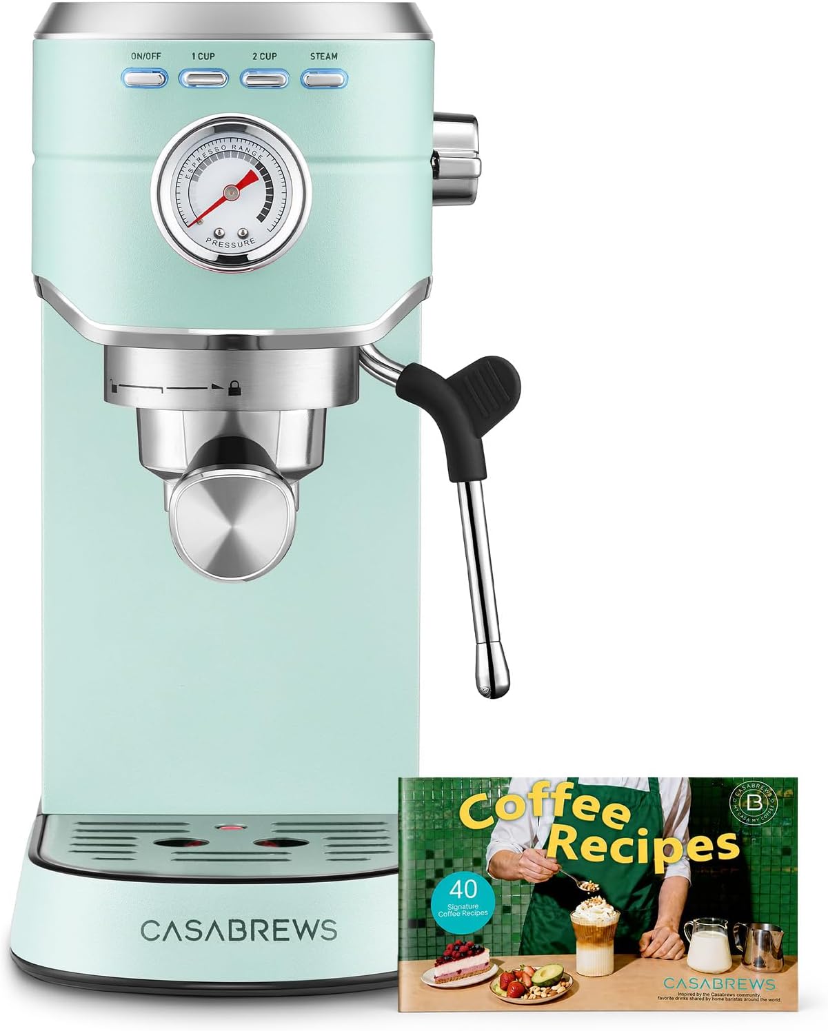 CASABREWS CM5418 Espresso Maker, Compact Espresso Machine with Milk Frother Stainless Steel, 20-Bar Pump, Built-in Pressure Gauge, Powerful Steam Wand for Cappuccino Latte for Home, 34oz Water Tank