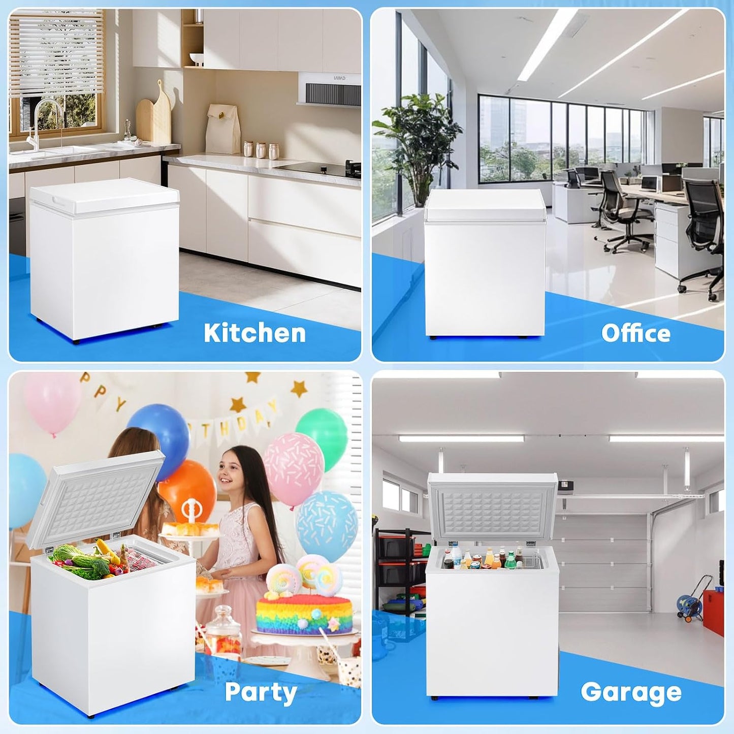 DOGHLY 2.0 Cu.Ft Chest Freezer, Small Deep Freezer with Removable Basket Mini Freezer with 7 Adjustable Temperature, Compact Food Storage Freezer Chest for Home Office Garage Apartment, White